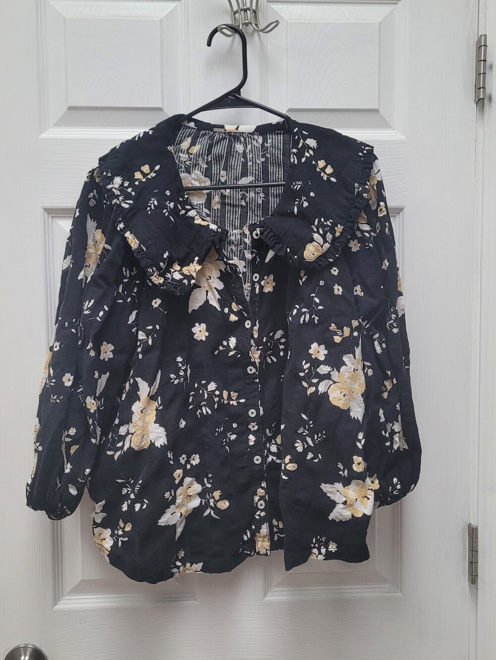 Free People Balloon Sleeve Floral Blouse, Sz L